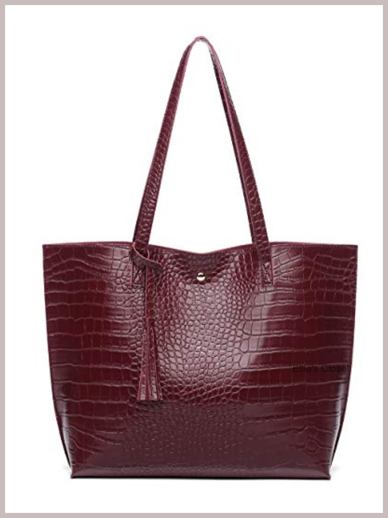 Faux Leather Tote Shoulder Bag With Tassel, Large Capacity For Work Travel